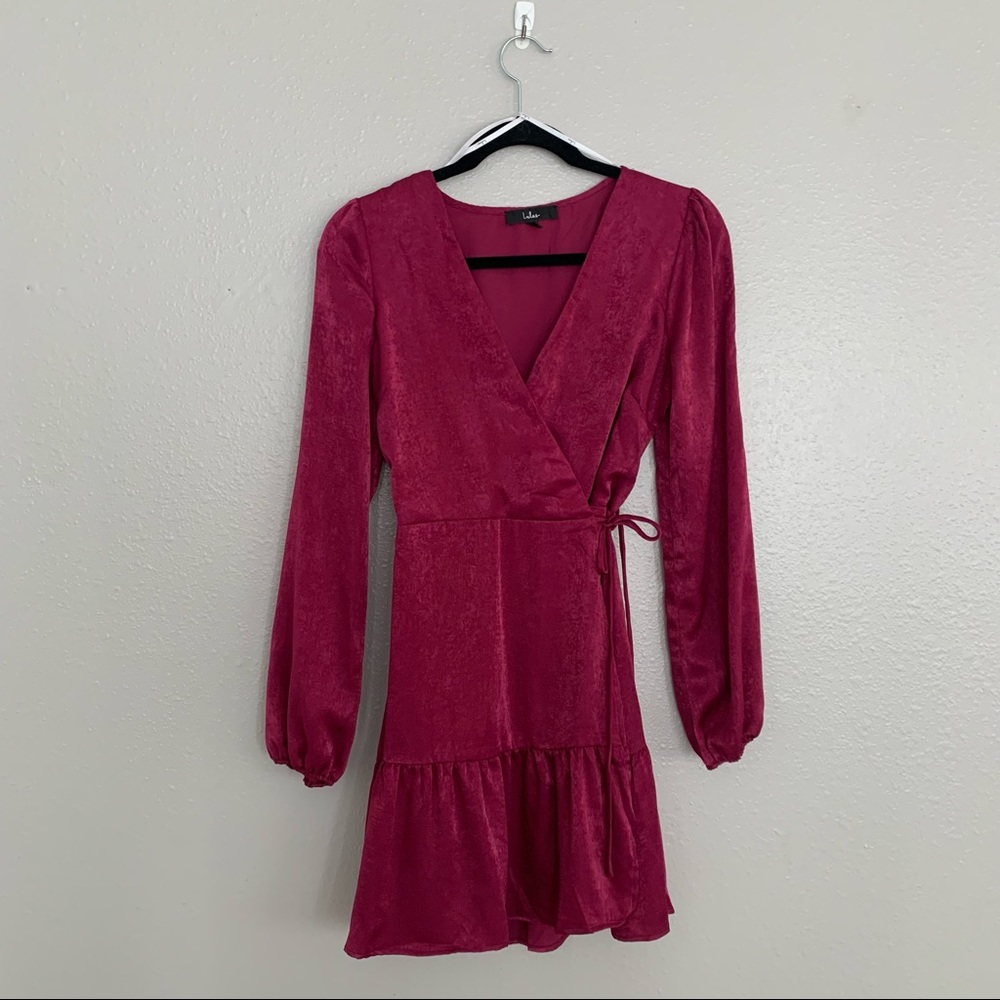 Lulu’s Magenta Satin Wrap Dress